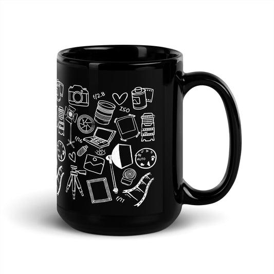 PHOTOGRAPHY DOODLES Black Glossy Mug