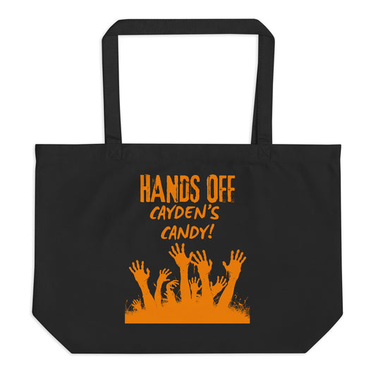 Customized HANDS OFF! Halloween Large organic tote bag