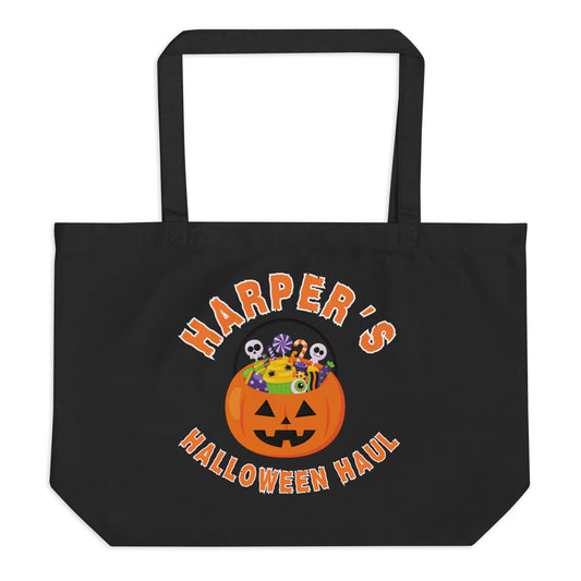 Customized Jack-o-lantern Halloween Haul Large organic tote bag