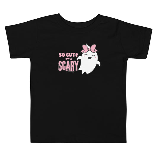 So Cute it's Scary Pink Bow Toddler Short Sleeve Tee