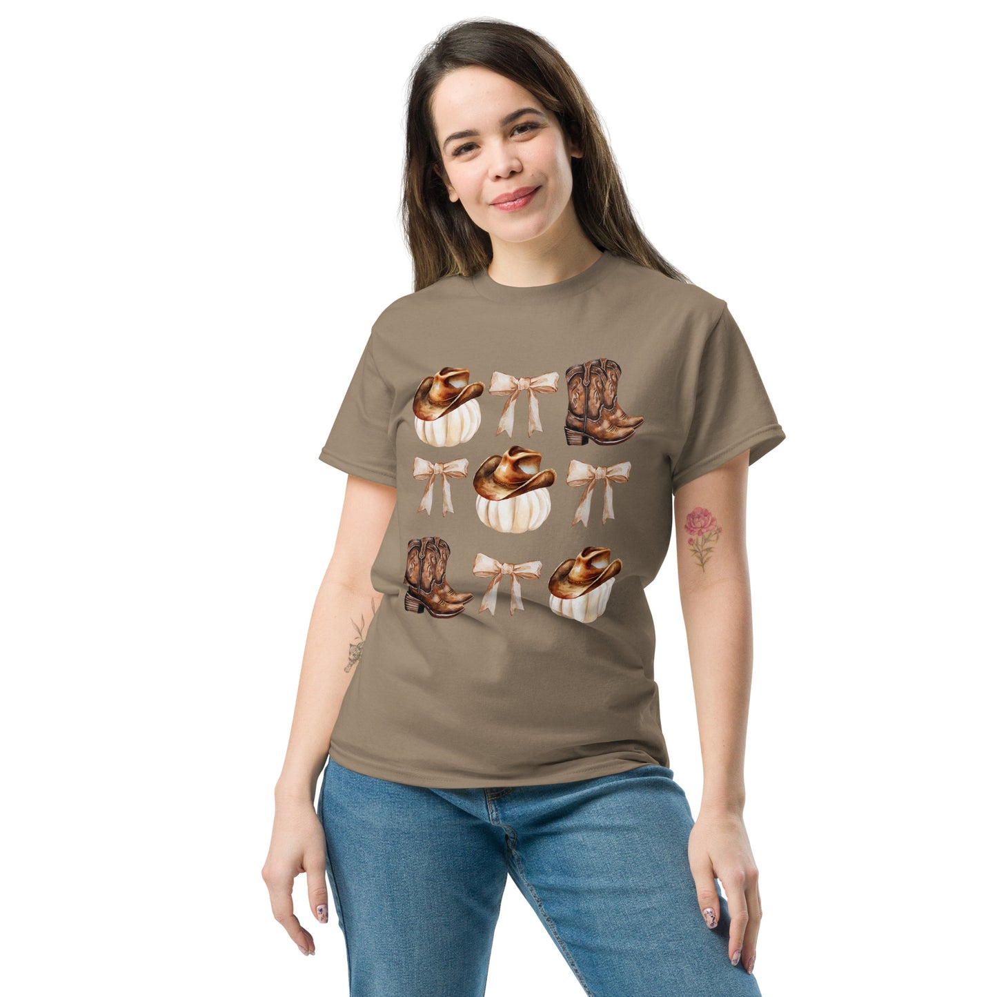 White Pumpkins, Boots-n-Bows Unisex classic tee