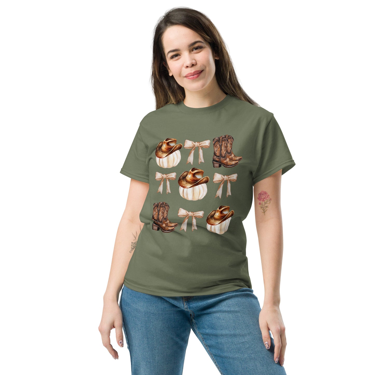 White Pumpkins, Boots-n-Bows Unisex classic tee