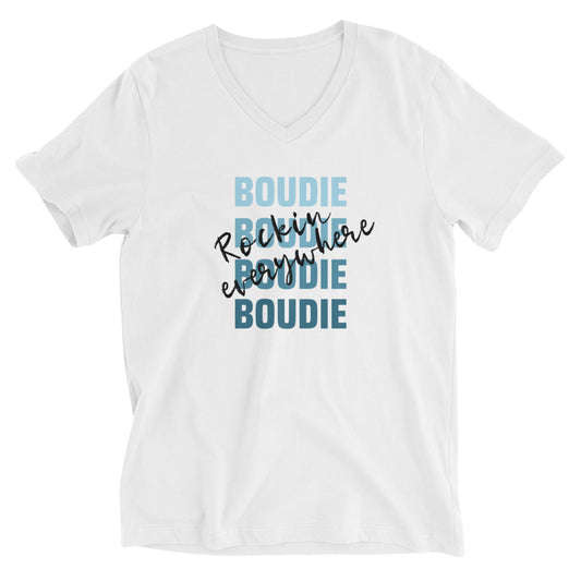 Boudie Rockin' Everywhere Blues Unisex Short Sleeve V-Neck T-Shirt