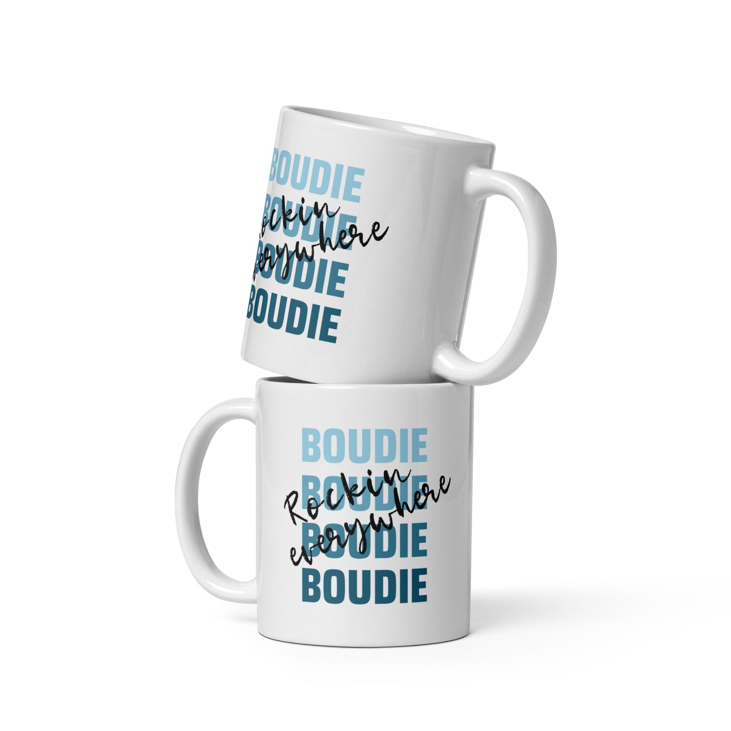 Boudie Rockin' Everywhere Blues White glossy mug