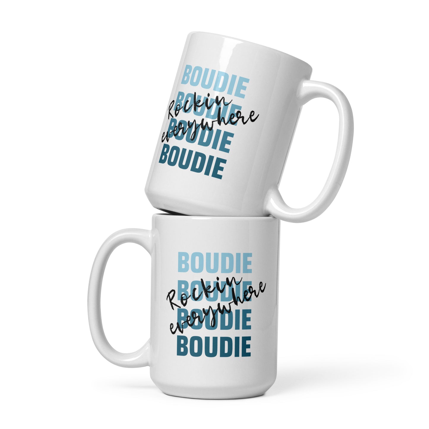 Boudie Rockin' Everywhere Blues White glossy mug